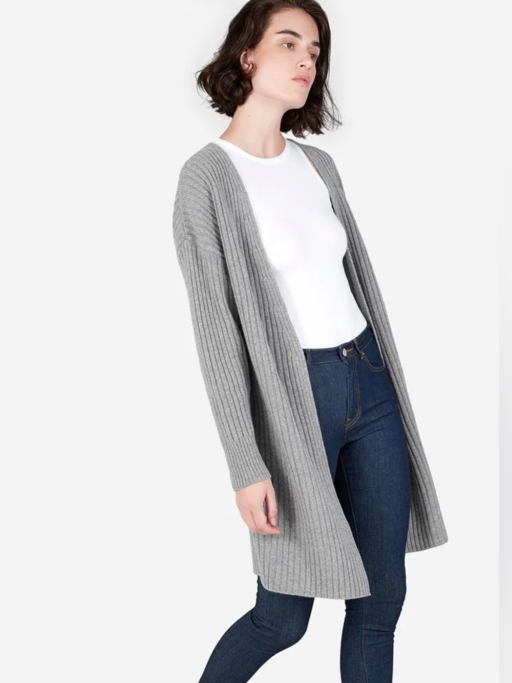 Everlane Merino Wool Cashmere Blend Ribbed Open Front Cardigan Gray Size Small